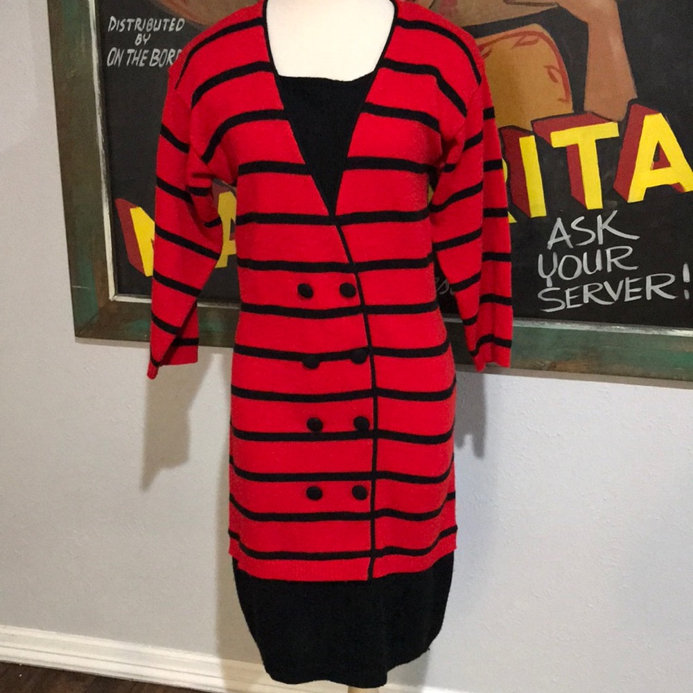 Vintage Amazing 80s Striped Sweater Dress Size Small
